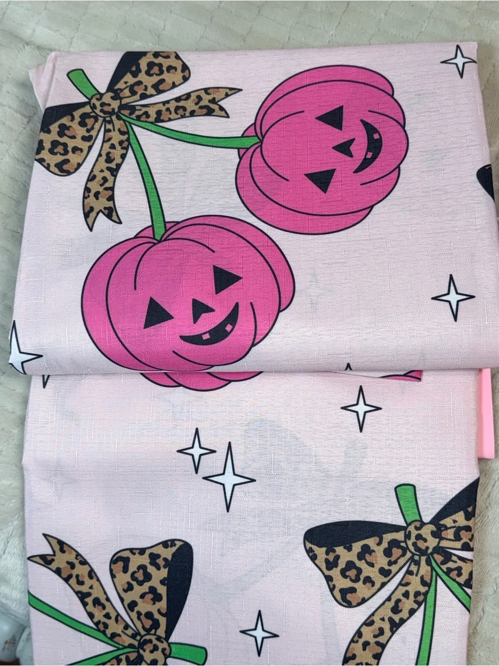 Juicy Couture Pinkoween Pumpkin Leopard Bow Shower Curtain Y2K Halloween NWT
